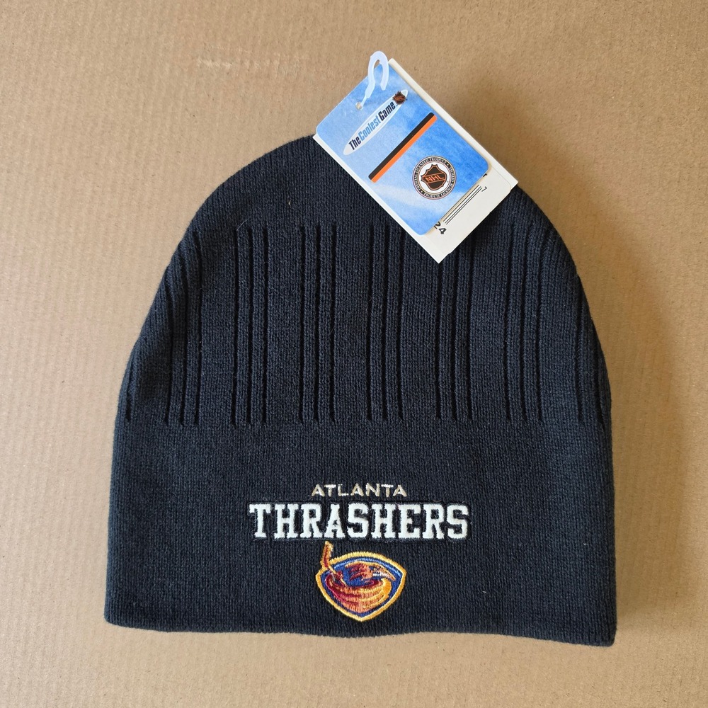 Vtg 90s Atlanta Thrashers NHL Benie Hat Drew Pearson Coolest Game Black NWT